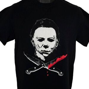 Halloween T Shirt Mens Size Medium Black Michael Myers Horror Movie Promo Retro